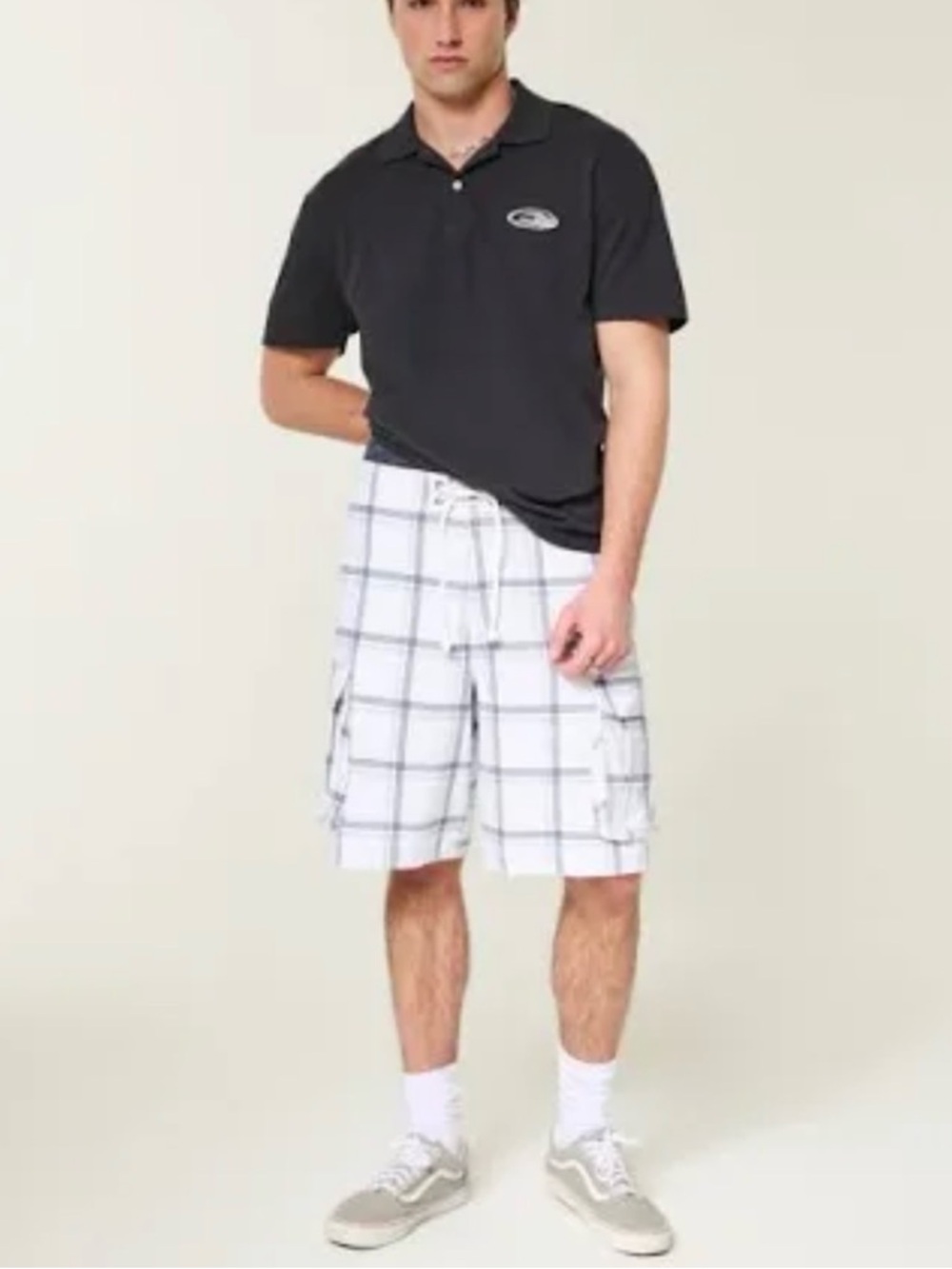 American Eagle dark grey checked “longboard” cotton shorts size 32